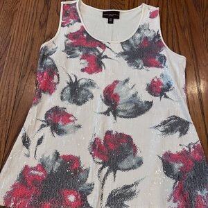 Dana Buchman White and Red Floral Sequin Tank Top